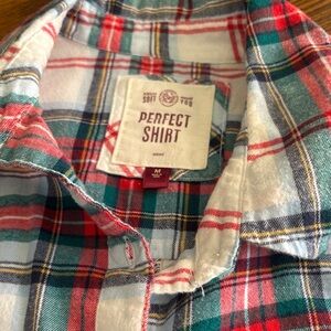 SO Women's Red and Green Plaid Button Down Shirt